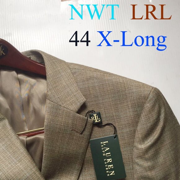NWT RALPH LAUREN Olive Blue PLAID Sports Coat Blazer Jacket Silk Wool Men's 44XL